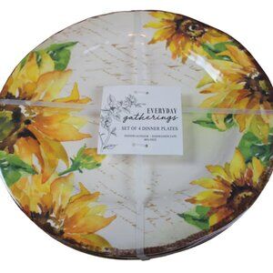 Everyday Gatherings Yellow Sunflower Set of 4 11" Melamine Dinner Plates NWT
